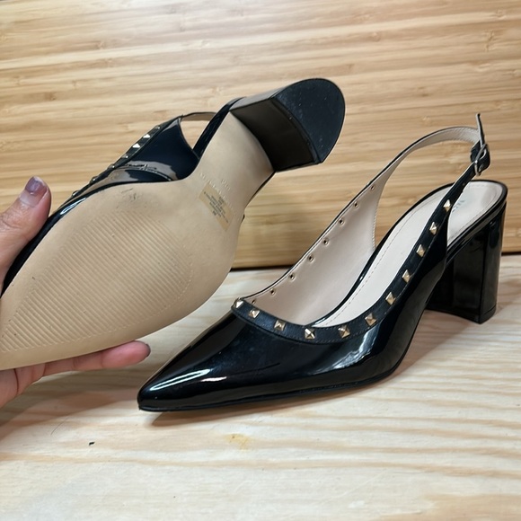 Marc Fisher Black Slingback Heels with Gold Studs side 8 - Picture 2 of 6